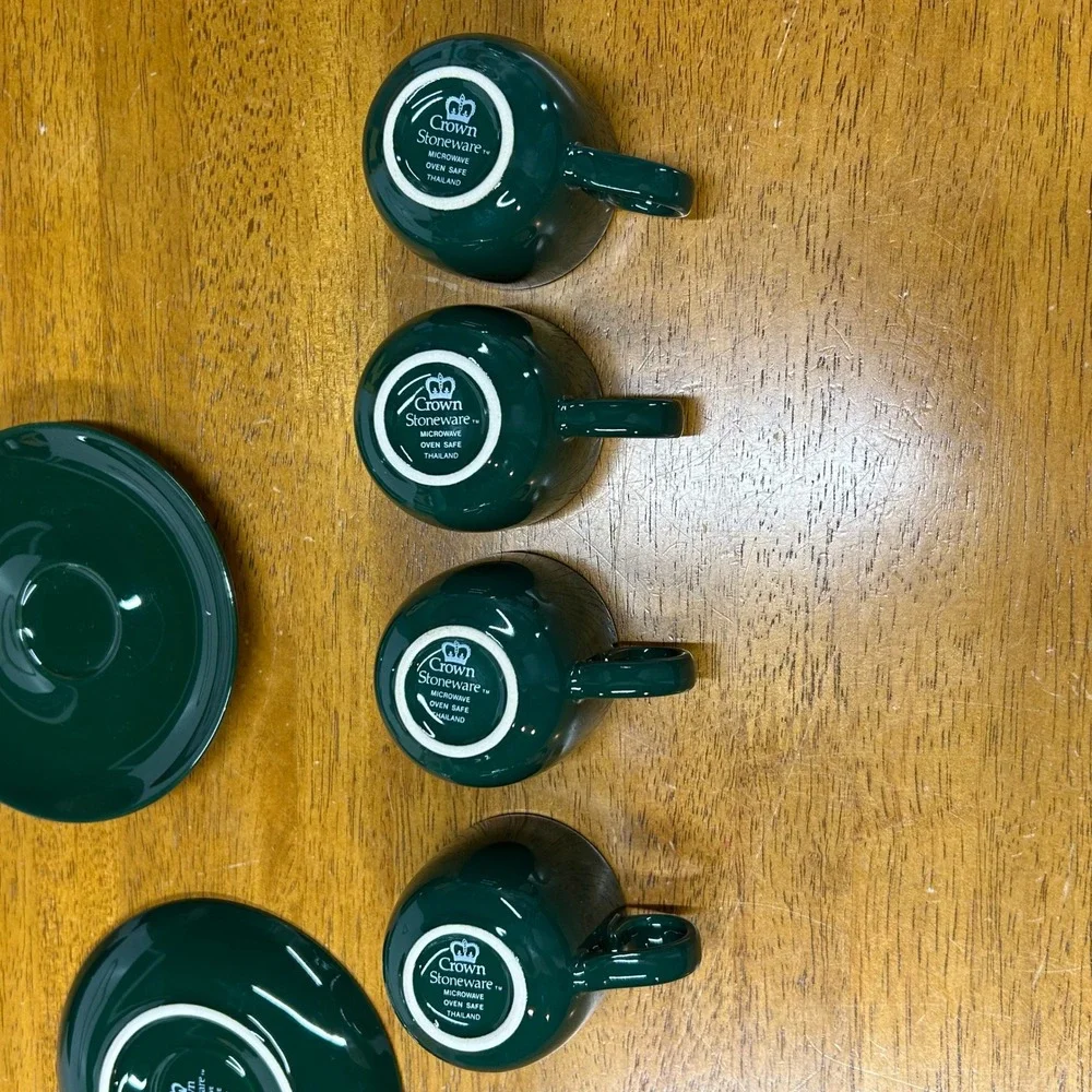 Crown Stoneware Hunter Green Mini Espresso Cup and Saucer Set of 4 Thailand